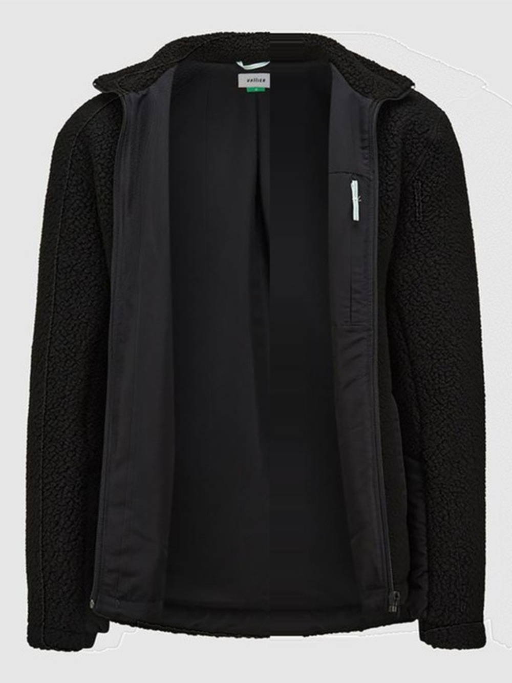 Black Sherpa Zip-Up Jacket with Chest Pocket